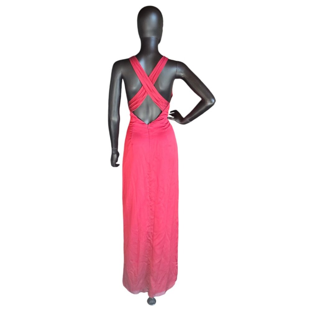 NWOT Red Shimmer V-Neck Crossback Formal Gown - Belsoie - Picture 7 of 7